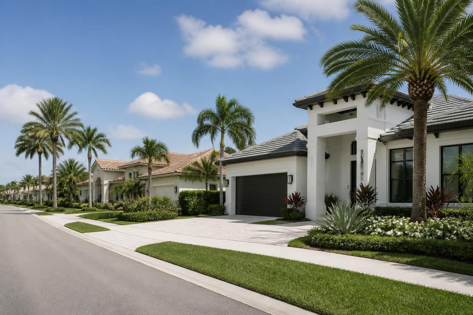 Upscale Boca Raton neighborhood with manicured homes.