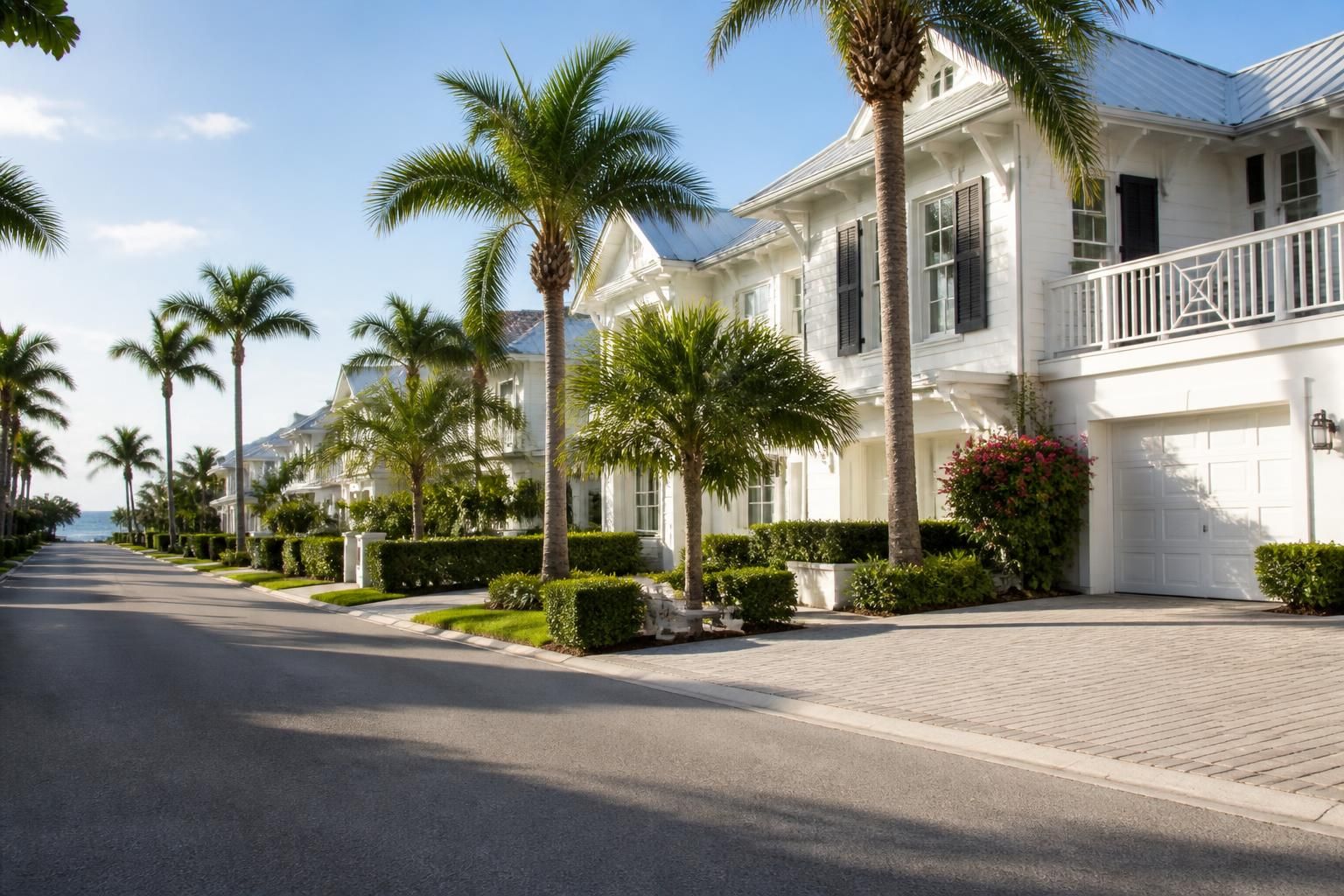Elegant Naples coastal homes in bright daylight.