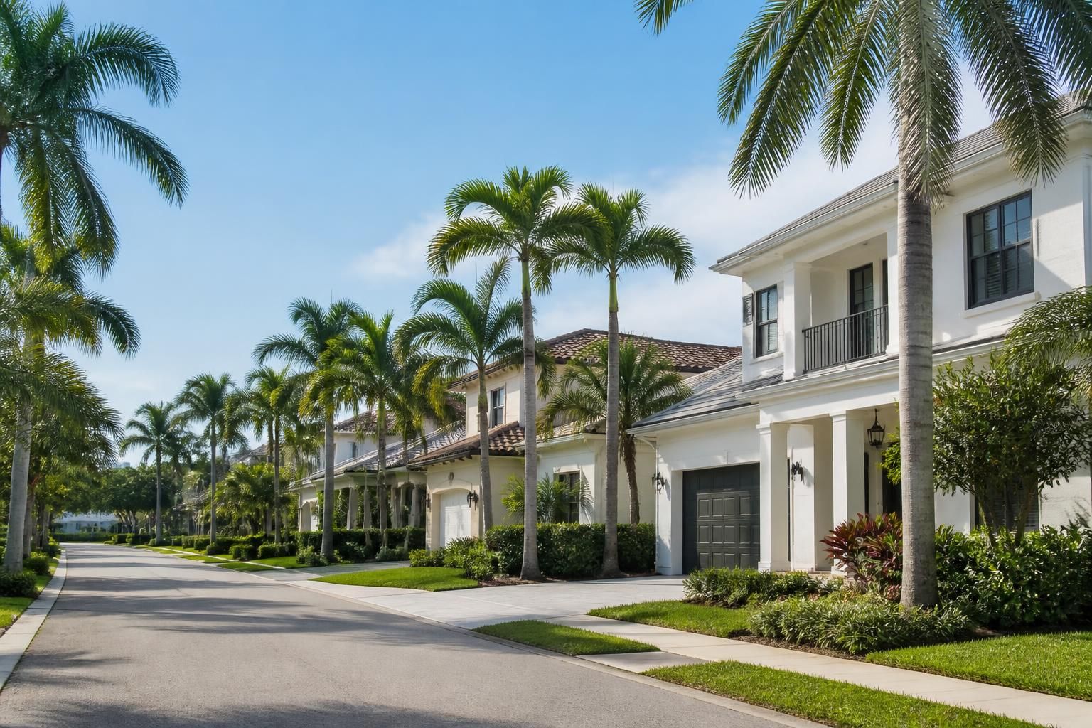 Palm-lined West Palm Beach neighborhood with modern homes.